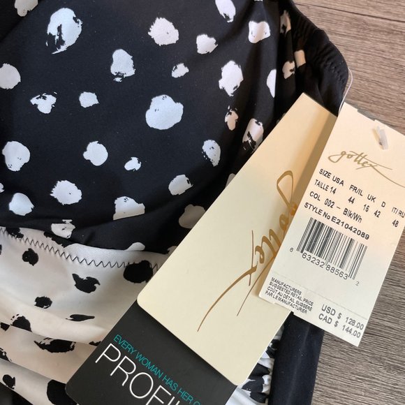 Profile by Gottex Dotty Black and White Underwire V-Neck One Piece Swimsuit - Picture 4 of 6